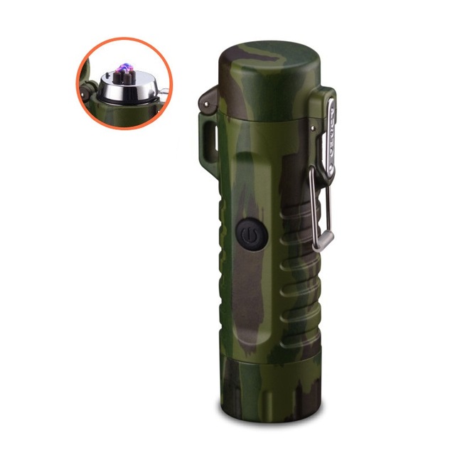 Electronic Waterproof and Windproof Lighter with flashlight - Green Army